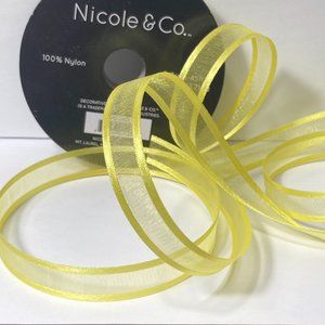 Sheer Organza Ribbon Bright Yellow Border 5/8" x 45' Nicole & Co. Nylon 2) Rolls